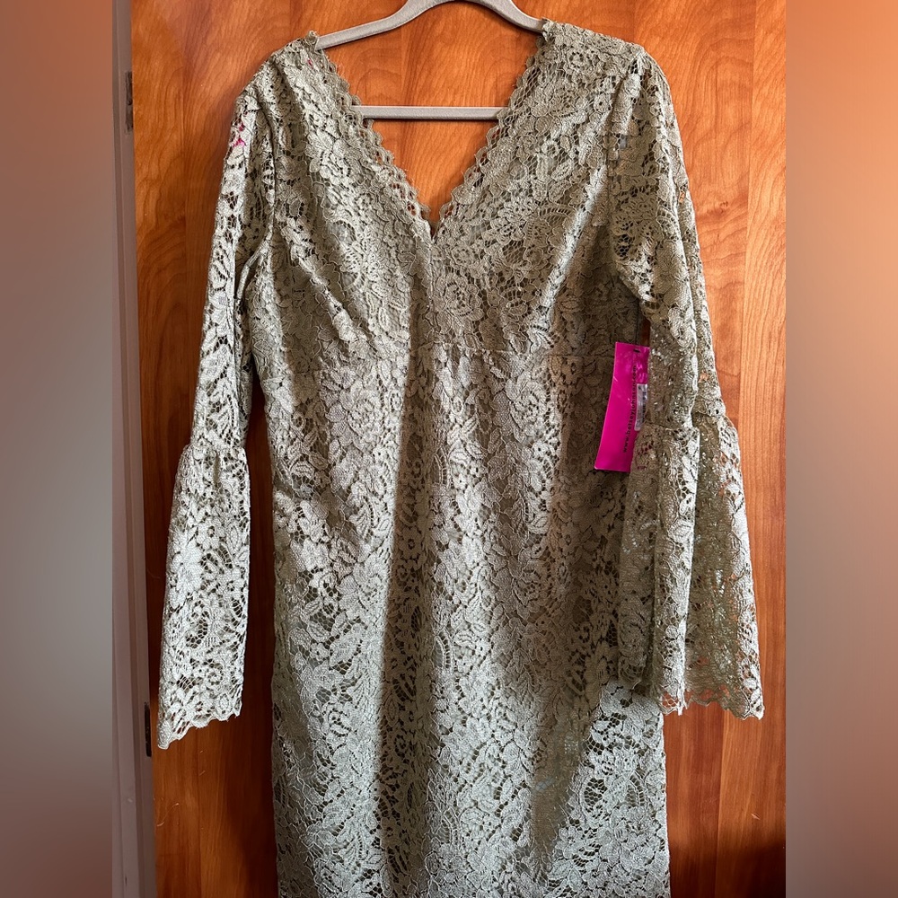 Betsy Johnson NWT Olive Green Lace Dress Bell Sleeves Size 12